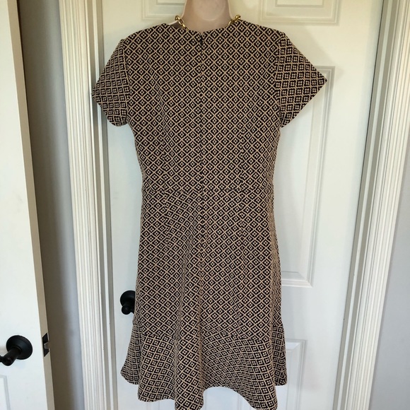 Ann Taylor Loft navy/tan fit and flair drop waist short sleeve dress size 6 - Picture 6 of 14
